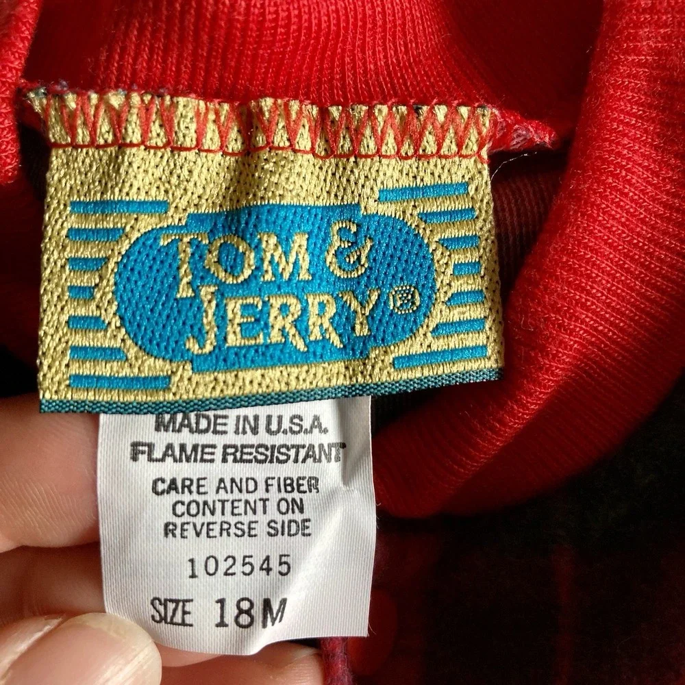 Vtg NWT Tom & Jerry Plaid Pajama Sleeper Footless Fleece Snap 18mo USA Red Green
